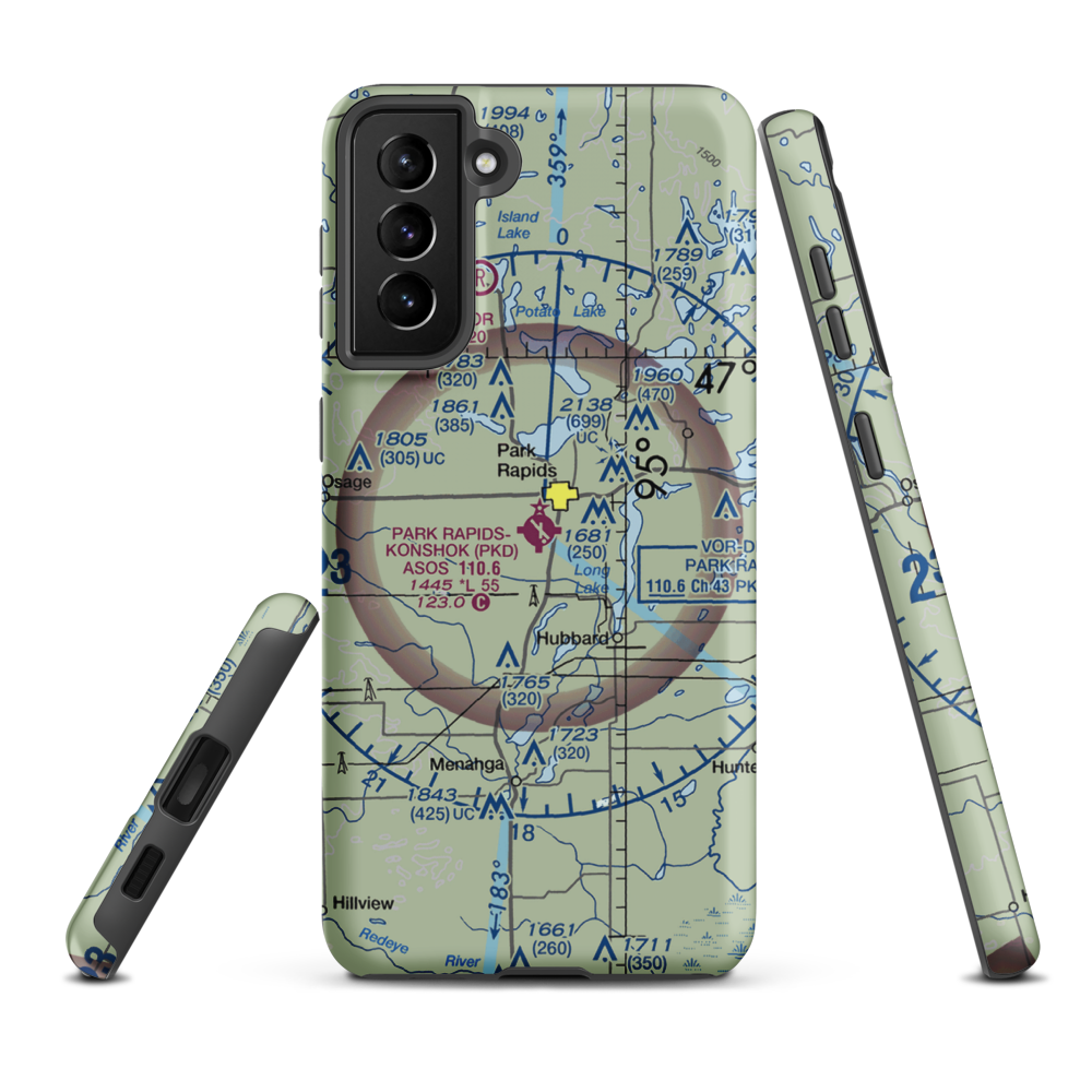 Park Rapids Municipal Konshok Field (PKD) VFR Sectional Samsung Phone Case Samsung Galaxy S21 FE model shown