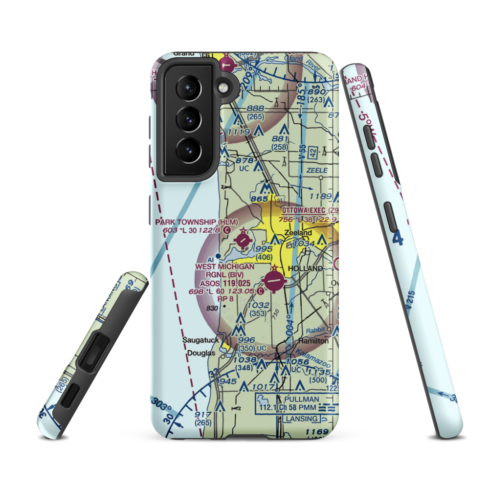 Park Township Airport (HLM) VFR Sectional Samsung Phone Case Samsung Galaxy S21 FE model shown