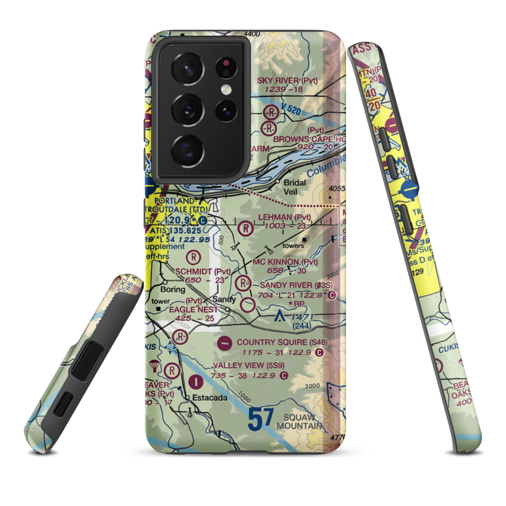 Parrett Mountain Airport (28OR) VFR Sectional Samsung Phone Case Samsung Galaxy S21 Plus model shown