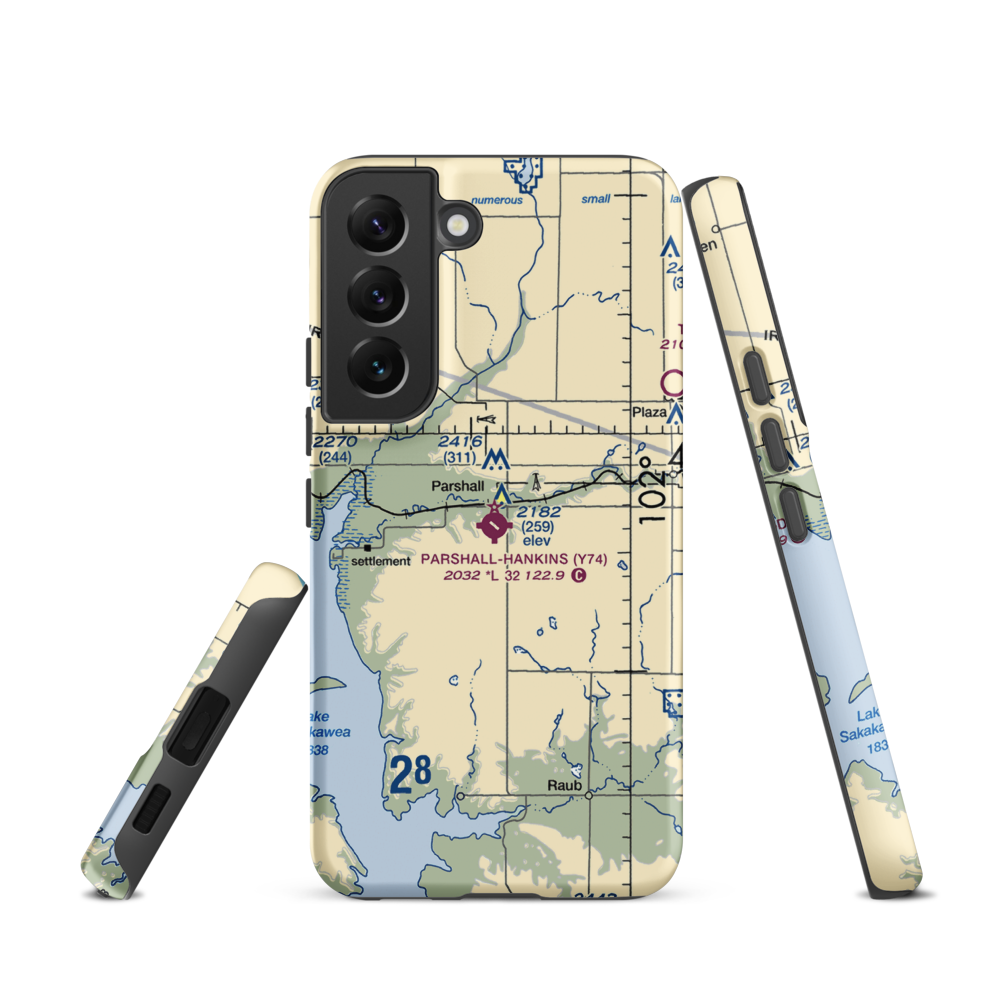 Parshall Hankins Airport (Y74) VFR Sectional Samsung Phone Case Samsung Galaxy S22 model shown