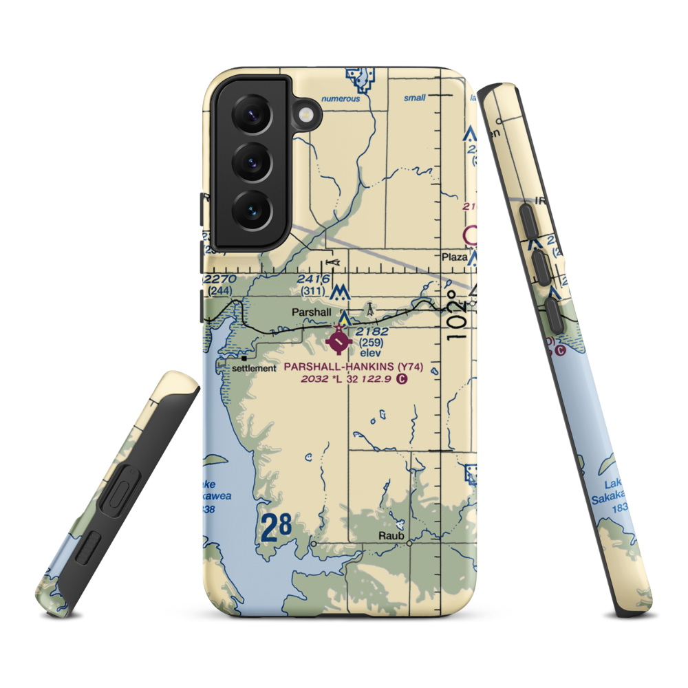 Parshall Hankins Airport (Y74) VFR Sectional Samsung Phone Case Samsung Galaxy S22 Plus model shown