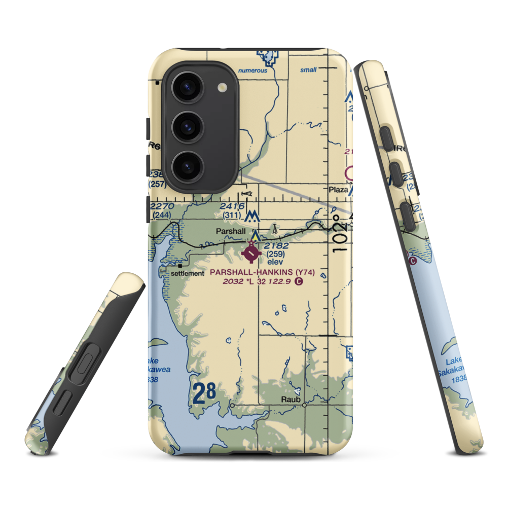 Parshall Hankins Airport (Y74) VFR Sectional Samsung Phone Case Samsung Galaxy S23 Plus model shown