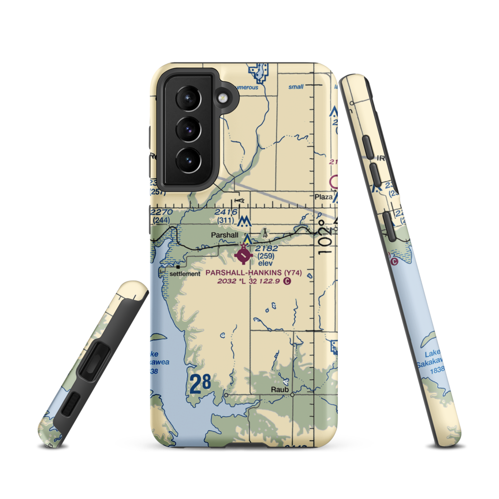 Parshall Hankins Airport (Y74) VFR Sectional Samsung Phone Case Samsung Galaxy S21 model shown