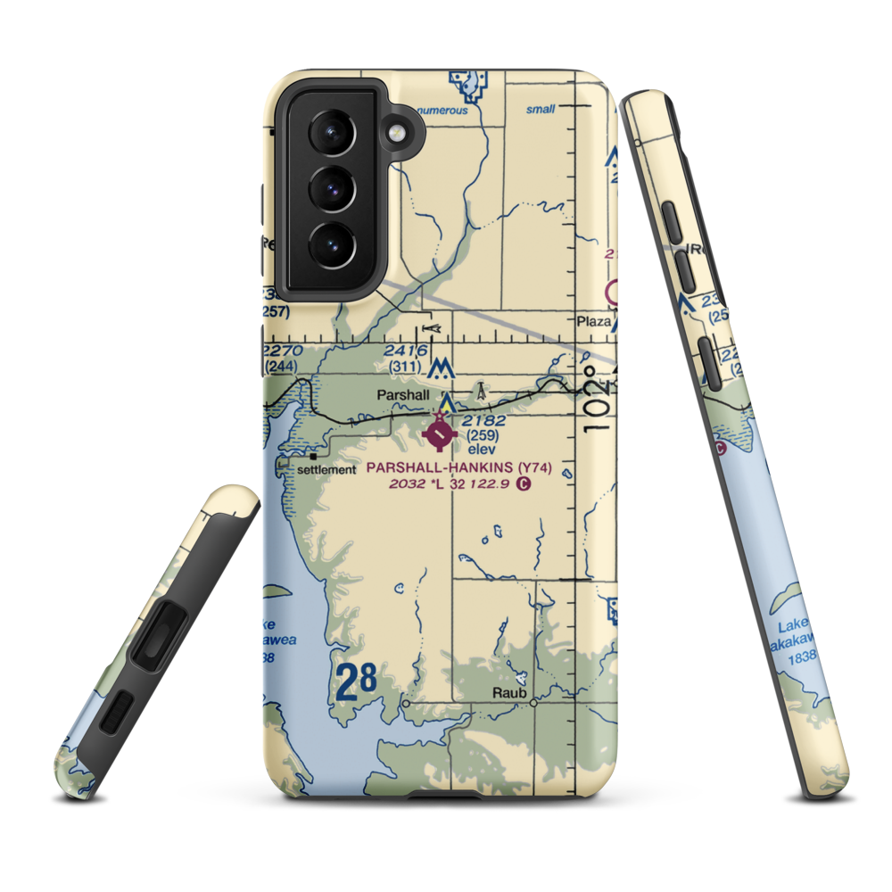 Parshall Hankins Airport (Y74) VFR Sectional Samsung Phone Case Samsung Galaxy S21 FE model shown