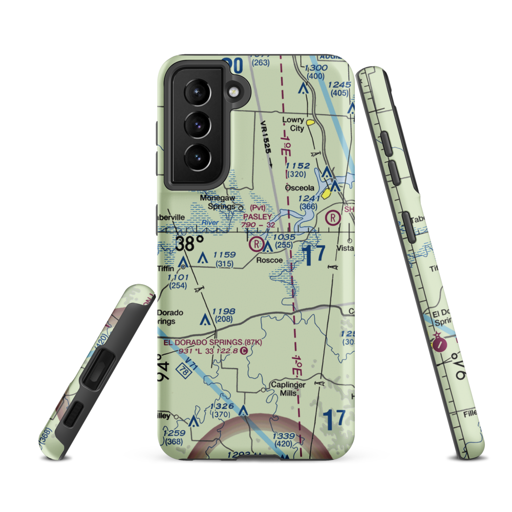 Pasley Airport (28MO) VFR Sectional Samsung Phone Case Samsung Galaxy S21 FE model shown