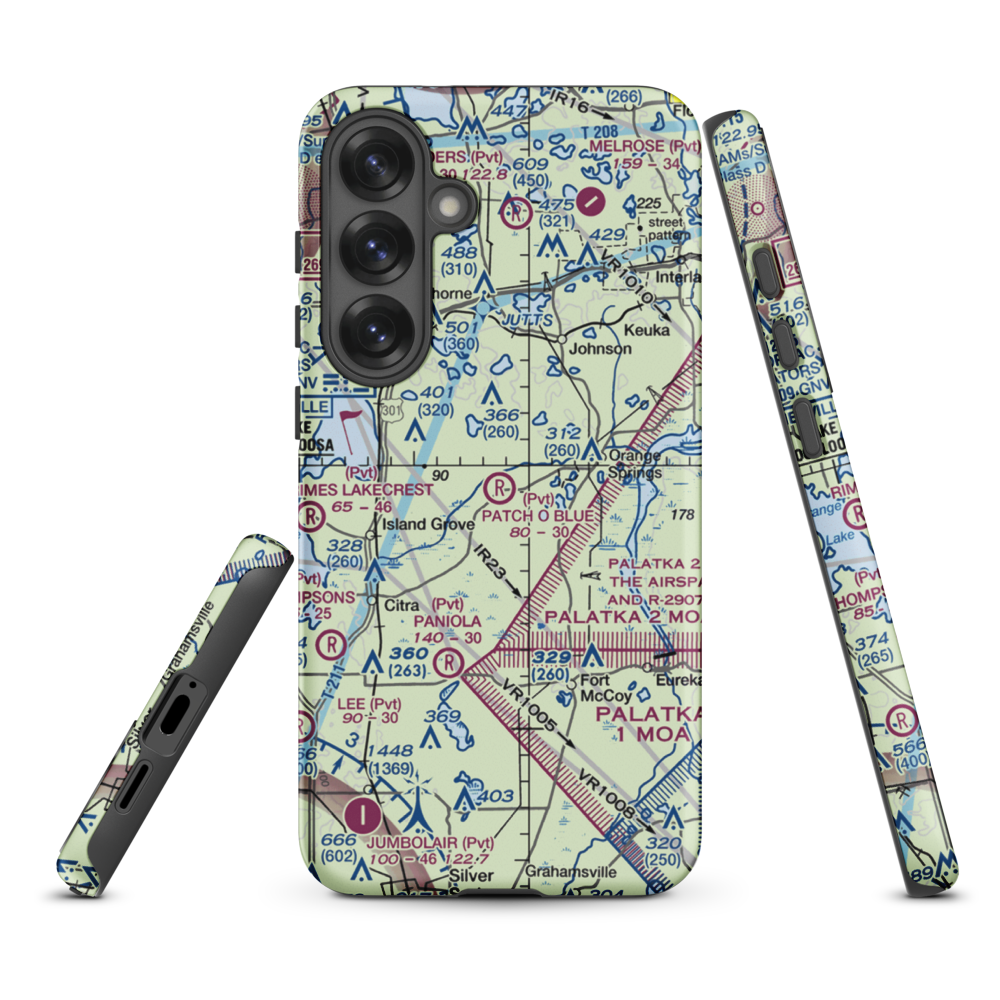 Patch O Blue Airport (FD02) VFR Sectional Samsung Phone Case Samsung Galaxy S25 Plus model shown