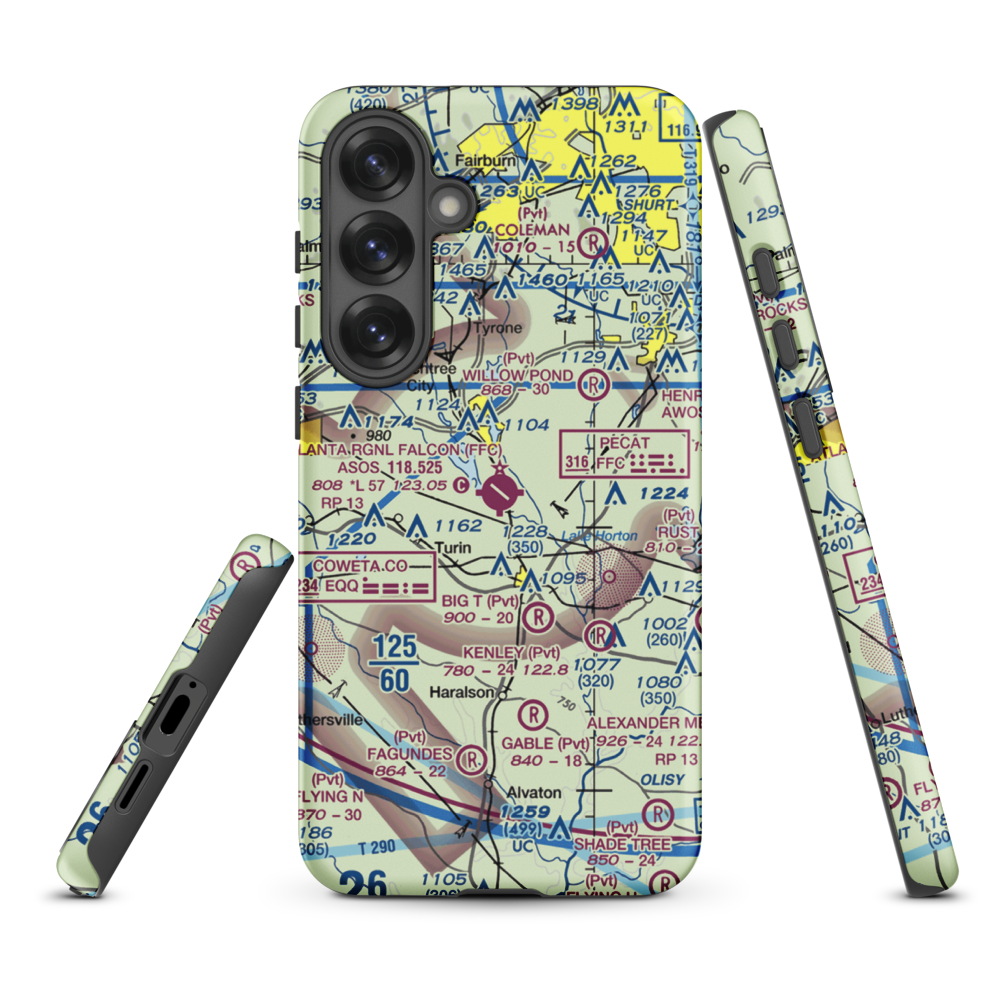 Peachtree City Falcon Field (FFC) VFR Sectional Samsung Phone Case Samsung Galaxy S25 Plus model shown