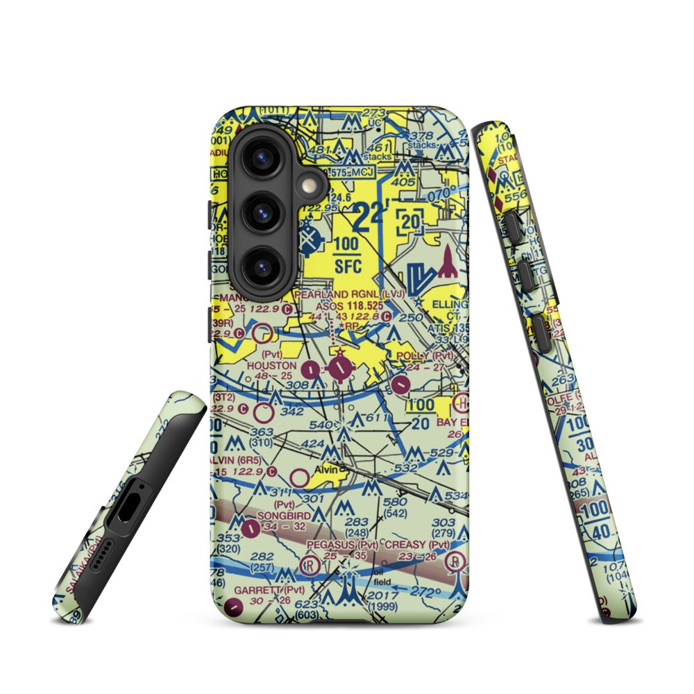 Pearland Regional Airport (LVJ) VFR Sectional Samsung Phone Case Samsung Galaxy S24 model shown