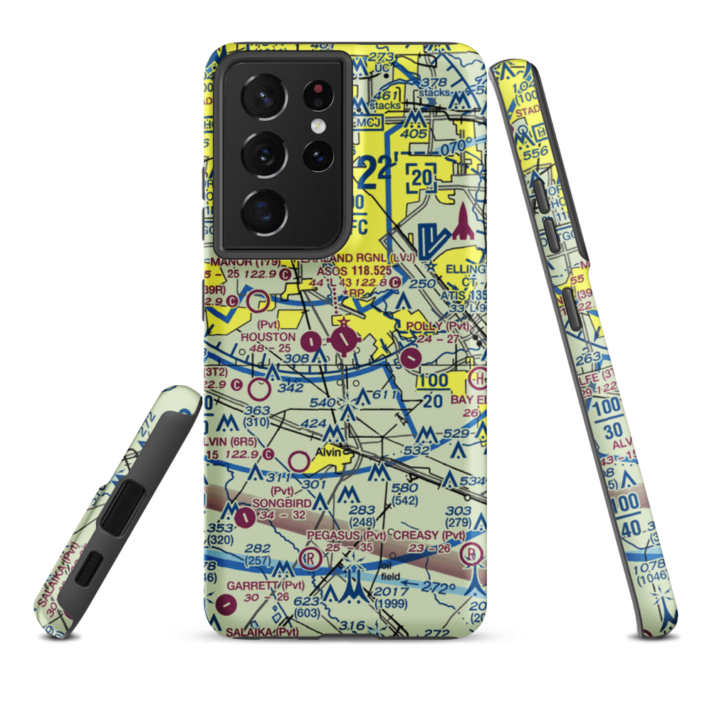 Pearland Regional Airport (LVJ) VFR Sectional Samsung Phone Case Samsung Galaxy S21 Ultra model shown
