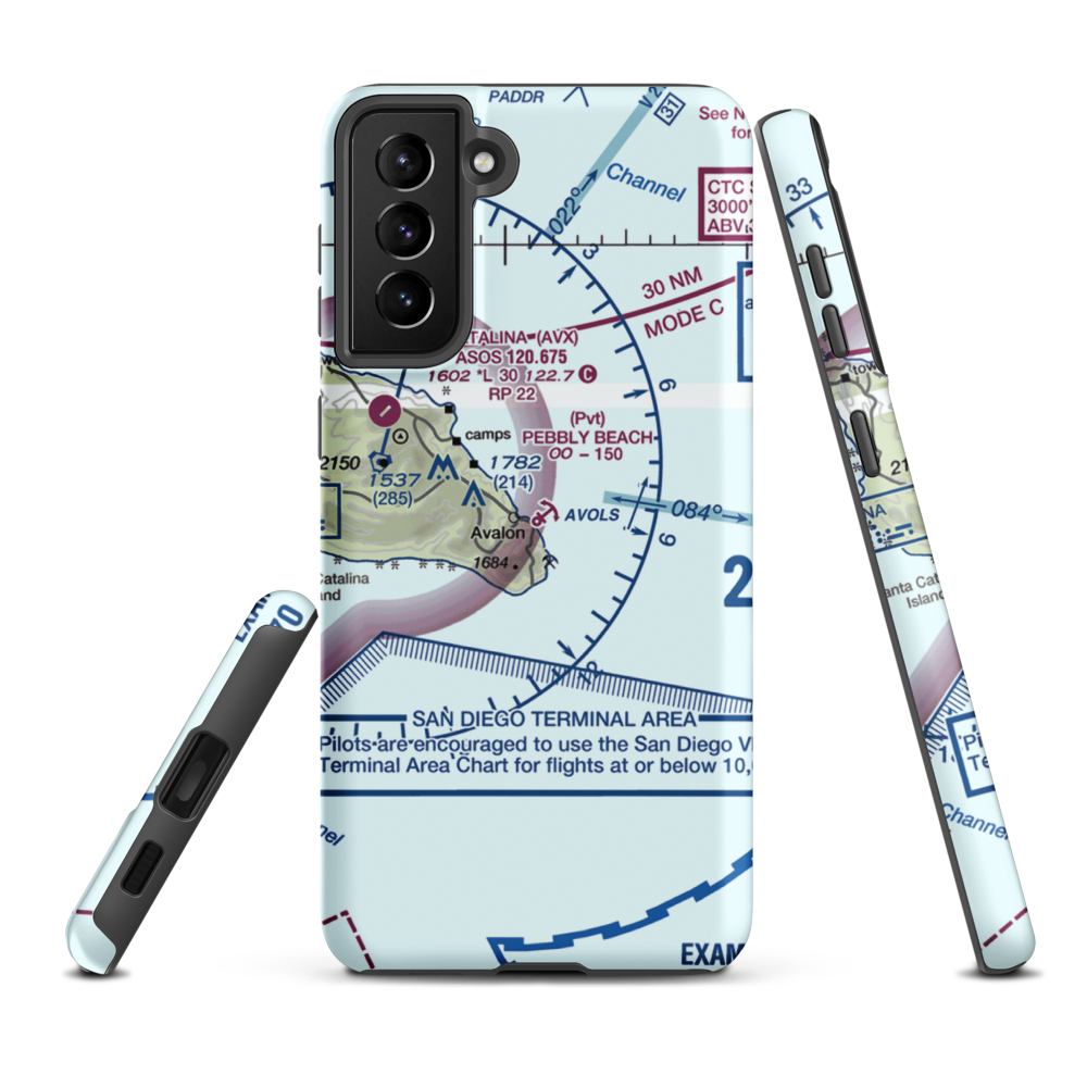 Pebbly Beach Seaplane Base Helipad (L11) VFR Sectional Samsung Phone Case Samsung Galaxy S21 Plus model shown