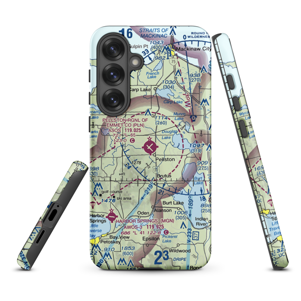 Pellston Regional Airport of Emmet County Airport (PLN) VFR Sectional Samsung Phone Case Samsung Galaxy S25 Plus model shown