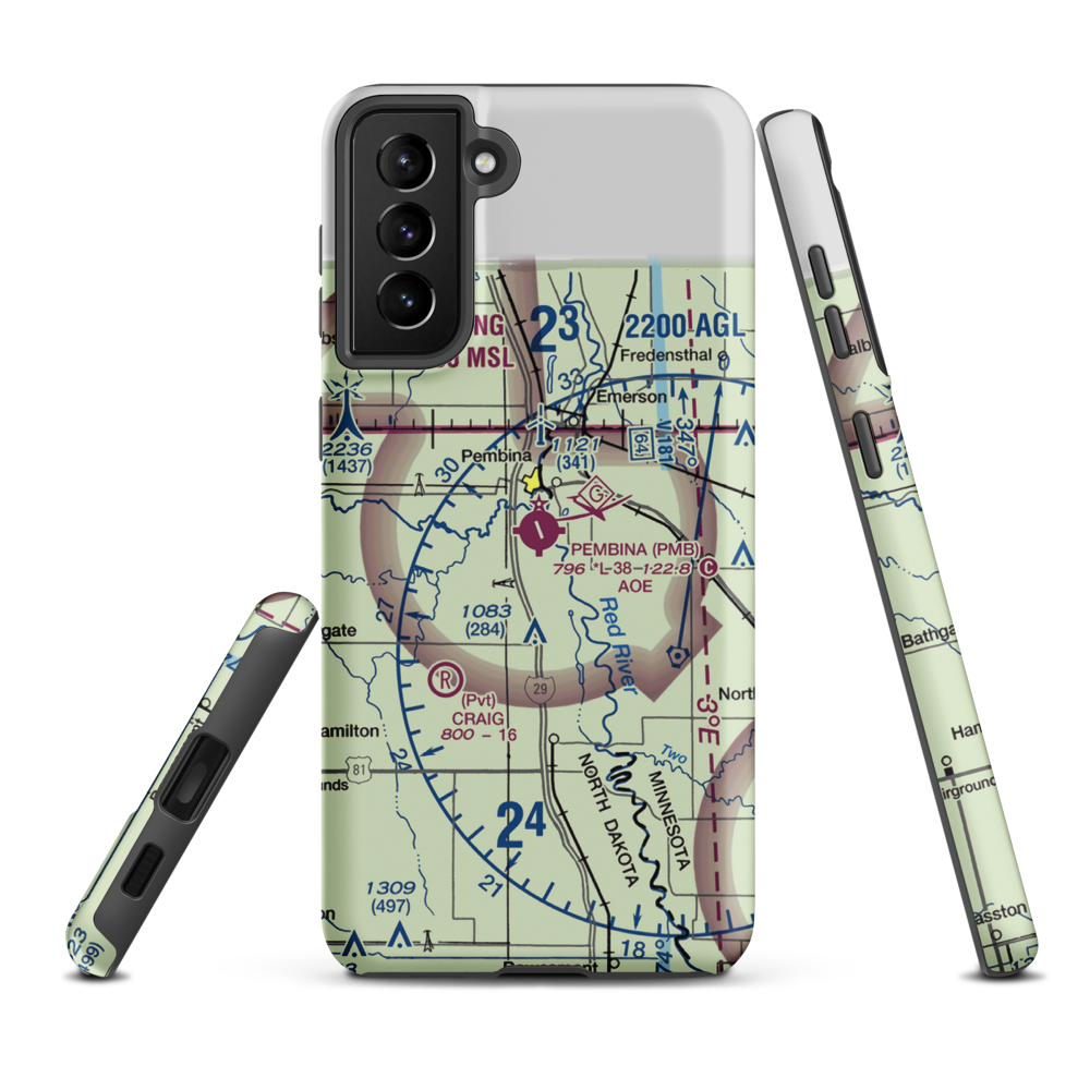 Pembina Municipal Airport (PMB) VFR Sectional Samsung Phone Case Samsung Galaxy S21 Plus model shown