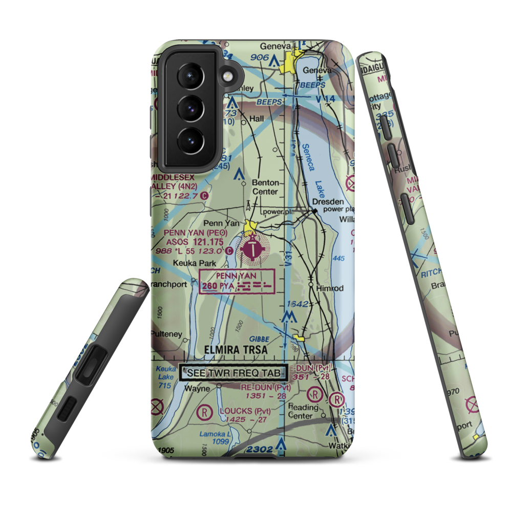 Penn Yan Airport (PEO) VFR Sectional Samsung Phone Case Samsung Galaxy S21 Plus model shown