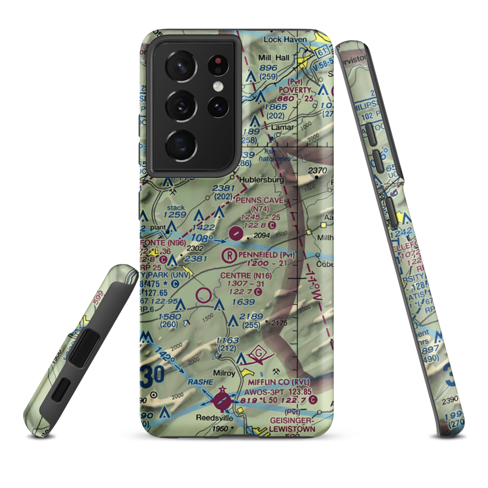 Penns Cave Airport (N74) VFR Sectional Samsung Phone Case Samsung Galaxy S21 Plus model shown