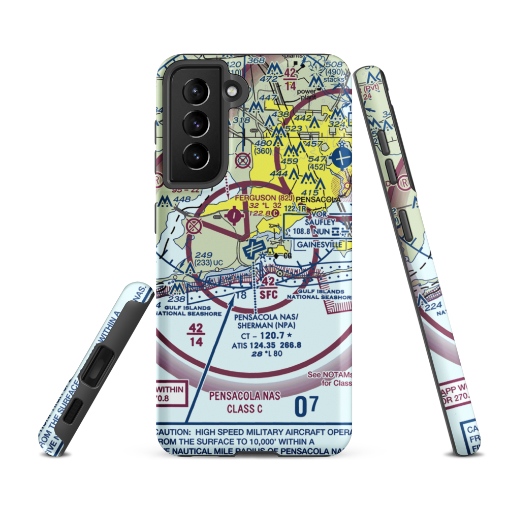 Pensacola Naval Air Station/Forrest Sherman Field (NPA) VFR Sectional Samsung Phone Case Samsung Galaxy S21 FE model shown