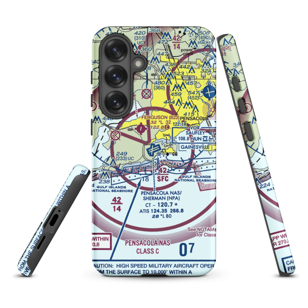 Pensacola Naval Air Station/Forrest Sherman Field (NPA) VFR Sectional Samsung Phone Case Samsung Galaxy S25 Plus model shown