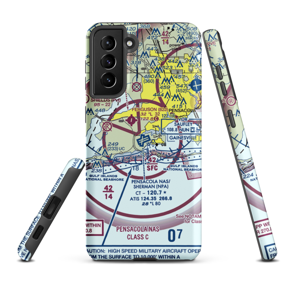 Pensacola Naval Air Station/Forrest Sherman Field (NPA) VFR Sectional Samsung Phone Case Samsung Galaxy S21 FE model shown