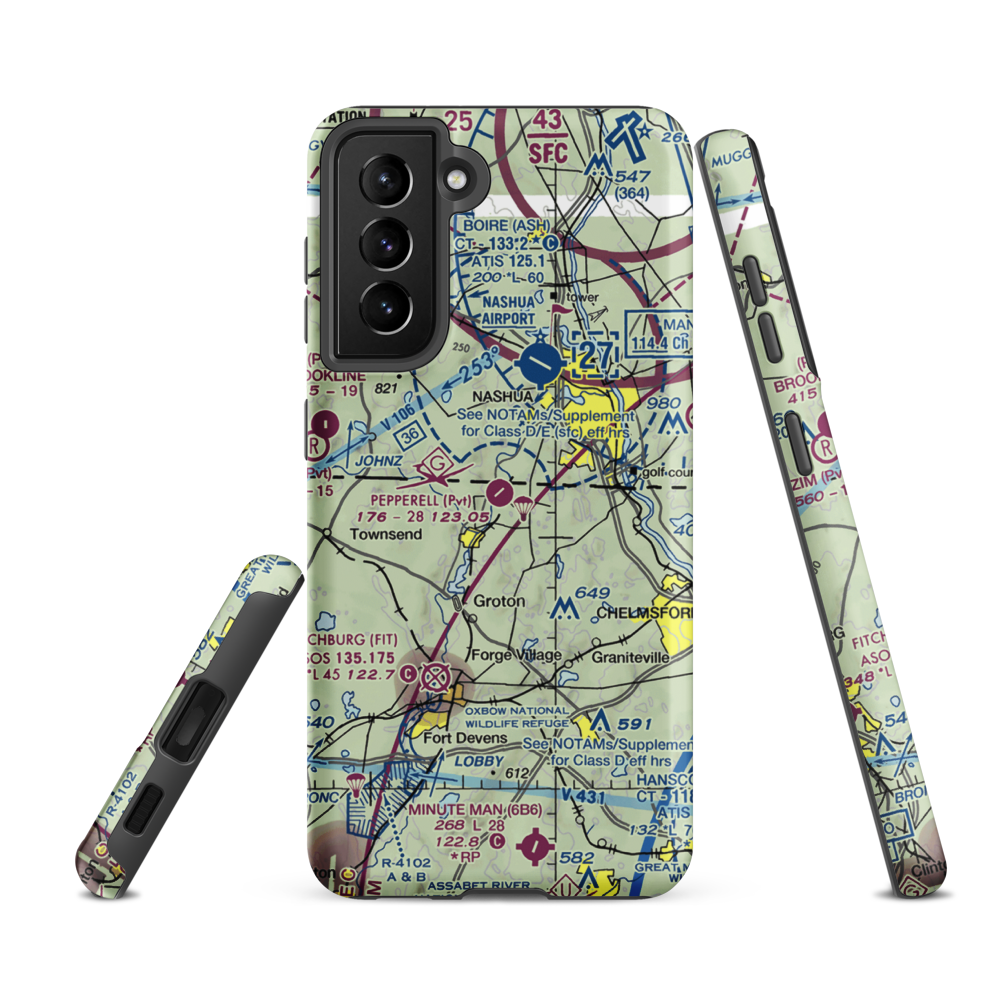 Pepperell Airport (26MA) VFR Sectional Samsung Phone Case Samsung Galaxy S21 FE model shown