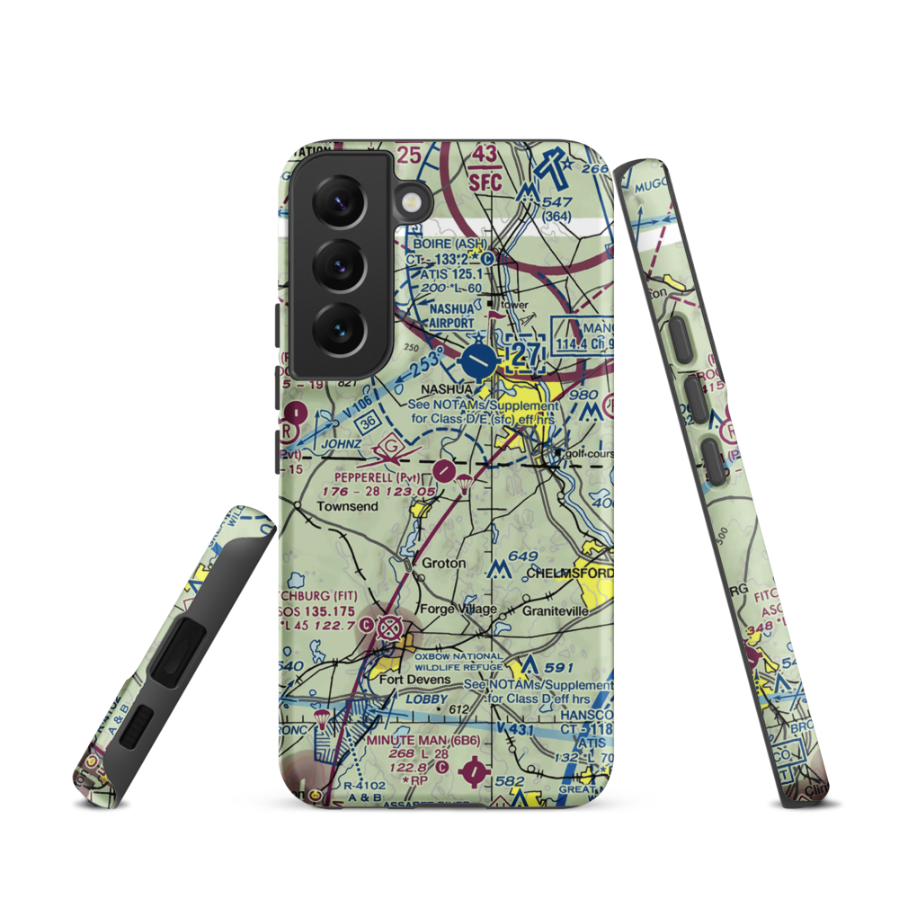 Pepperell Airport (26MA) VFR Sectional Samsung Phone Case Samsung Galaxy S22 model shown