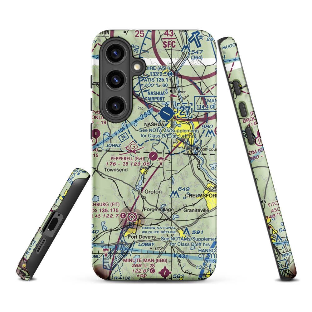 Pepperell Airport (26MA) VFR Sectional Samsung Phone Case Samsung Galaxy S24 Plus model shown