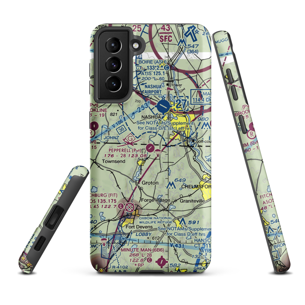 Pepperell Airport (26MA) VFR Sectional Samsung Phone Case Samsung Galaxy S21 Plus model shown