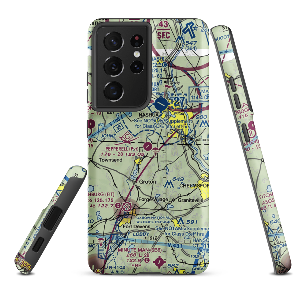 Pepperell Airport (26MA) VFR Sectional Samsung Phone Case Samsung Galaxy S21 Plus model shown