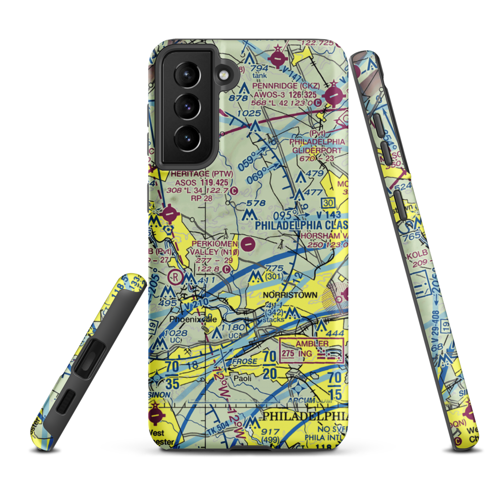 Perkiomen Valley Airport (N10) VFR Sectional Samsung Phone Case Samsung Galaxy S21 FE model shown