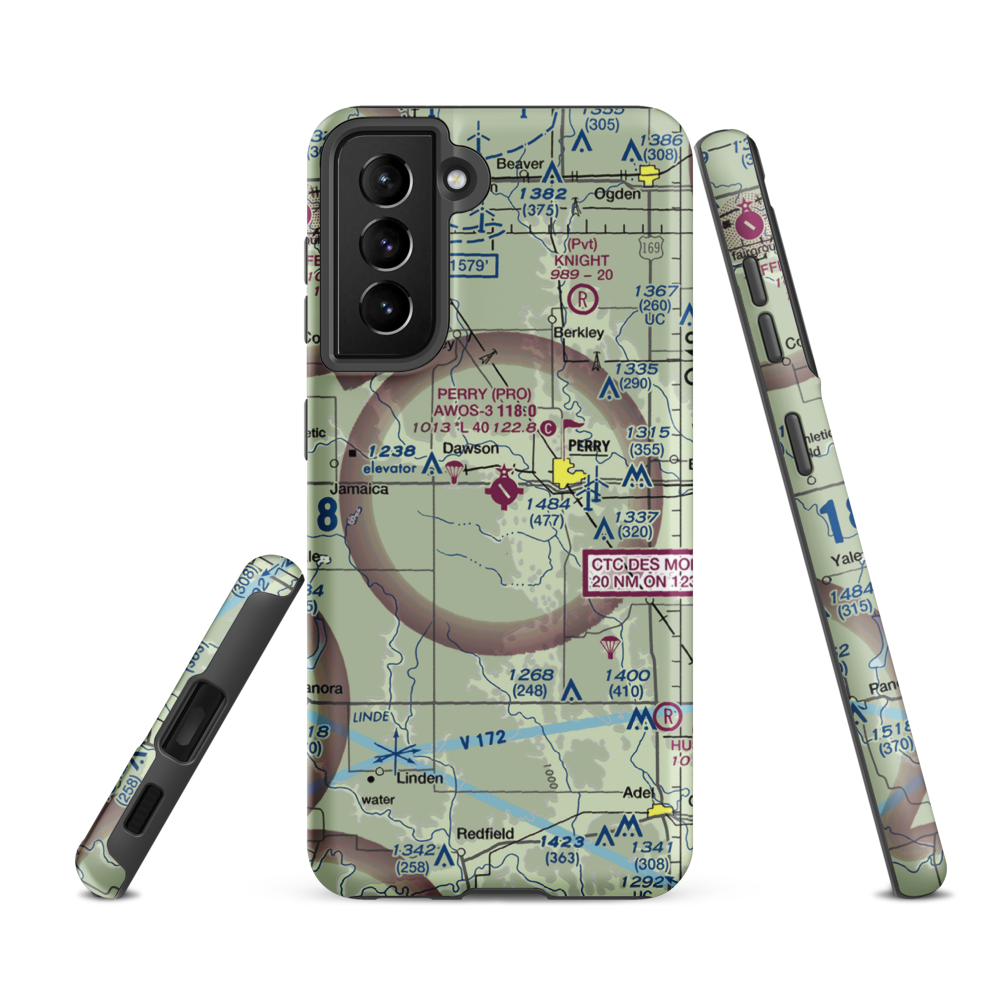 Perry Municipal Airport (PRO) VFR Sectional Samsung Phone Case Samsung Galaxy S21 FE model shown