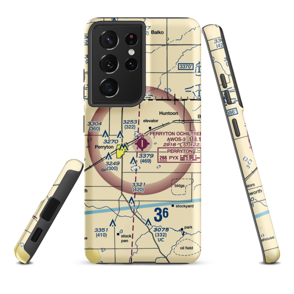 Perryton Ochiltree County Airport (PYX) VFR Sectional Samsung Phone Case Samsung Galaxy S21 Ultra model shown
