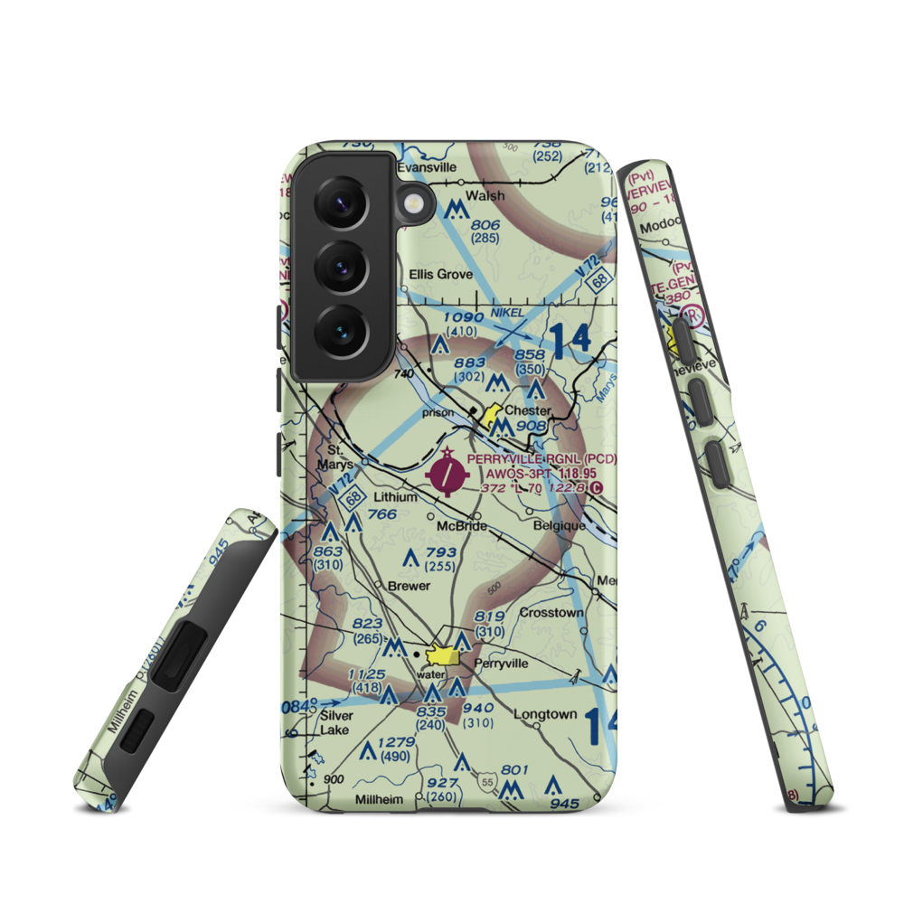 Perryville Regional Airport (PCD) VFR Sectional Samsung Phone Case Samsung Galaxy S22 model shown