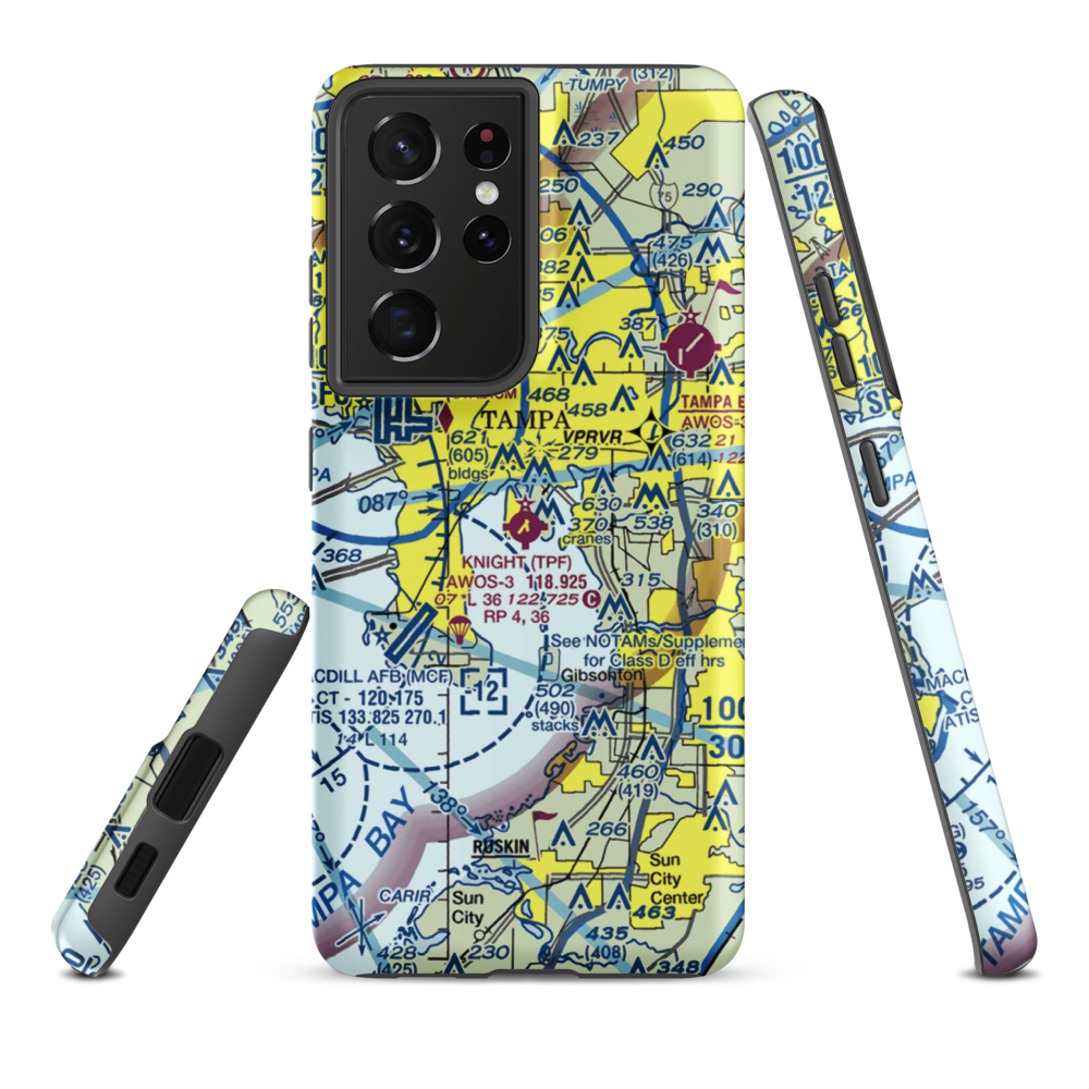 Peter O Knight Airport (TPF) VFR Sectional Samsung Phone Case Samsung Galaxy S21 Ultra model shown