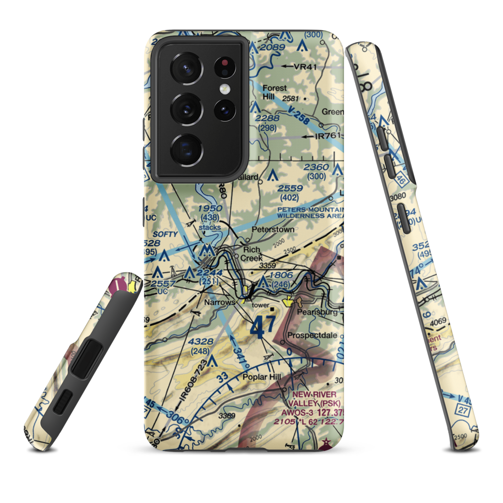 Peterstown Airport (WV10) VFR Sectional Samsung Phone Case Samsung Galaxy S21 Plus model shown
