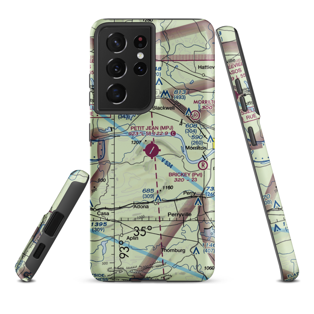Petit Jean Park Airport (MPJ) VFR Sectional Samsung Phone Case Samsung Galaxy S21 Ultra model shown