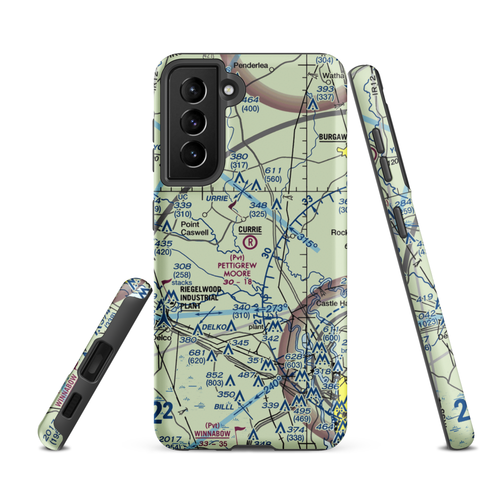 Pettigrew Moore Aerodrome (33NC) VFR Sectional Samsung Phone Case Samsung Galaxy S21 FE model shown