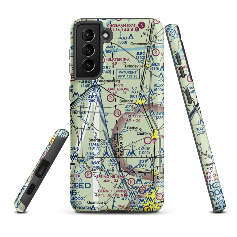Pevey Airport (DE15) VFR Sectional Samsung Phone Case Samsung Galaxy S21 Plus model shown
