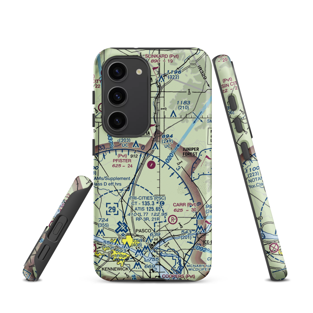 Pfister's Airport (WA24) VFR Sectional Samsung Phone Case Samsung Galaxy S23 model shown