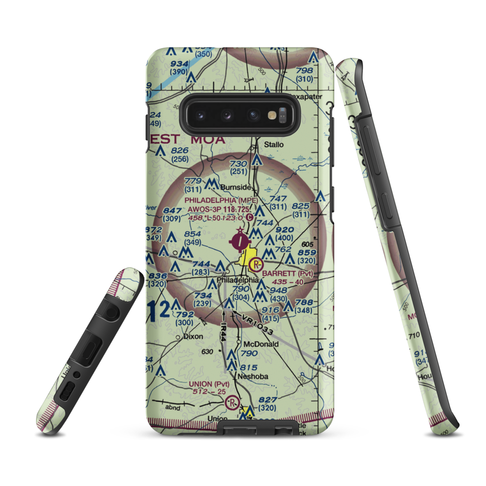 Philadelphia Municipal Airport (MPE) VFR Sectional Samsung Phone Case Samsung Galaxy S10 Plus model shown