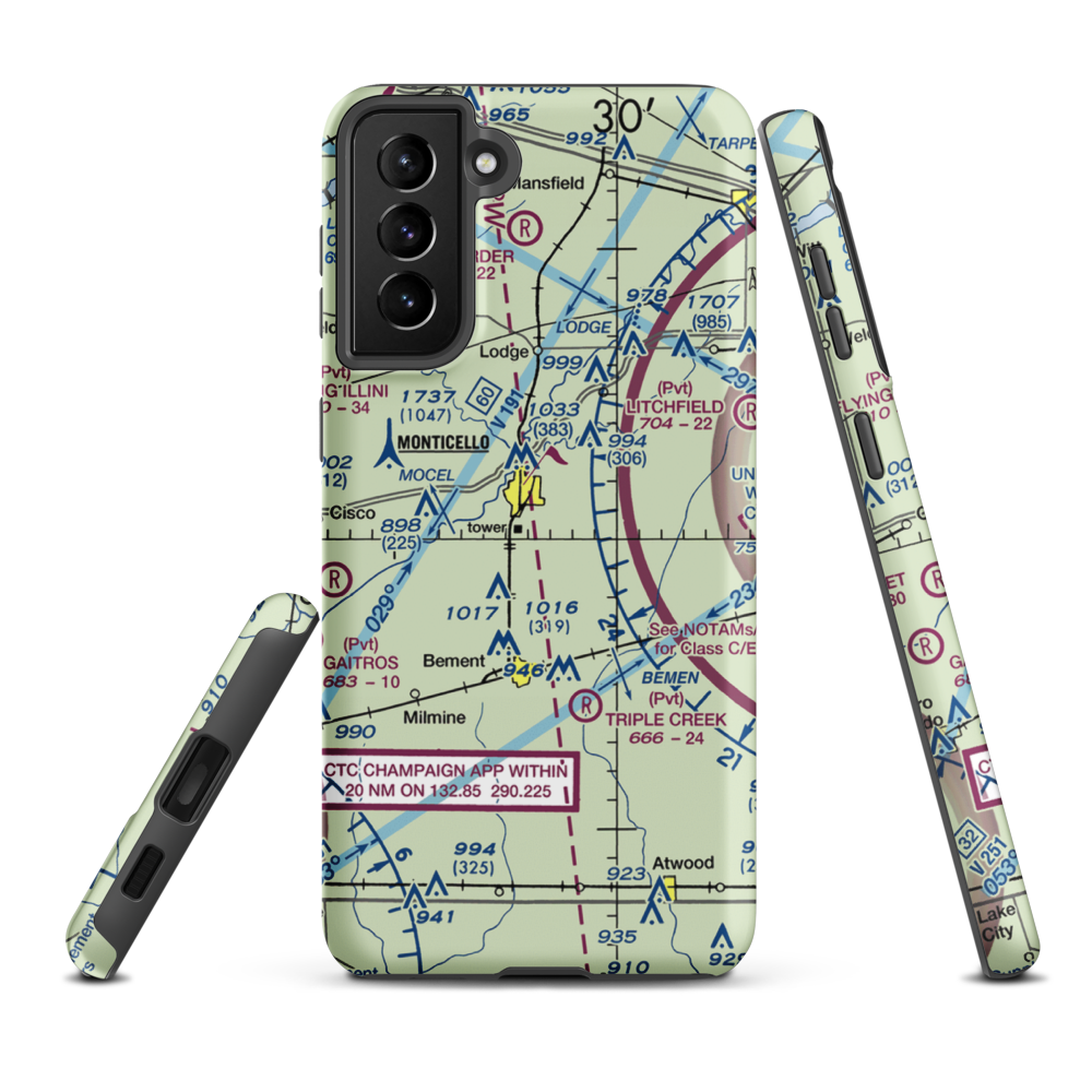 Piatt County Airport (2K0) VFR Sectional Samsung Phone Case Samsung Galaxy S21 FE model shown