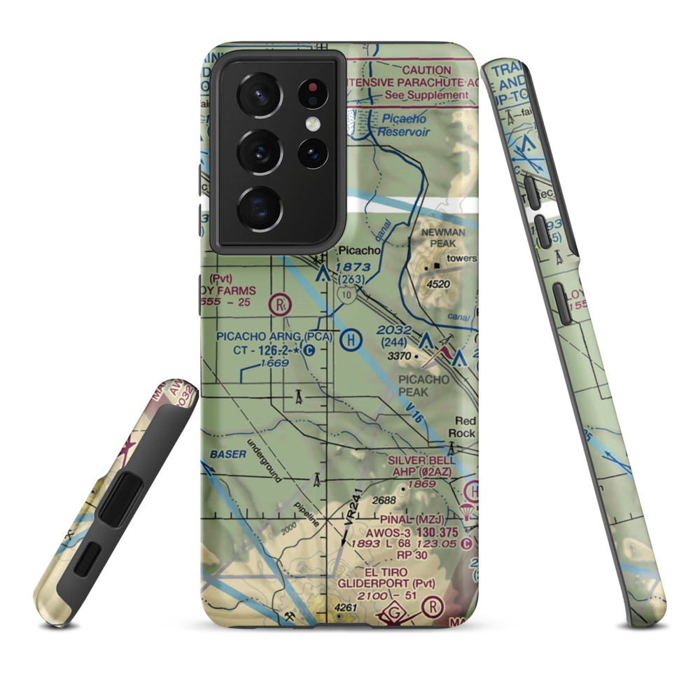 Picacho Stagefield Heliport (PCA) VFR Sectional Samsung Phone Case Samsung Galaxy S21 Ultra model shown