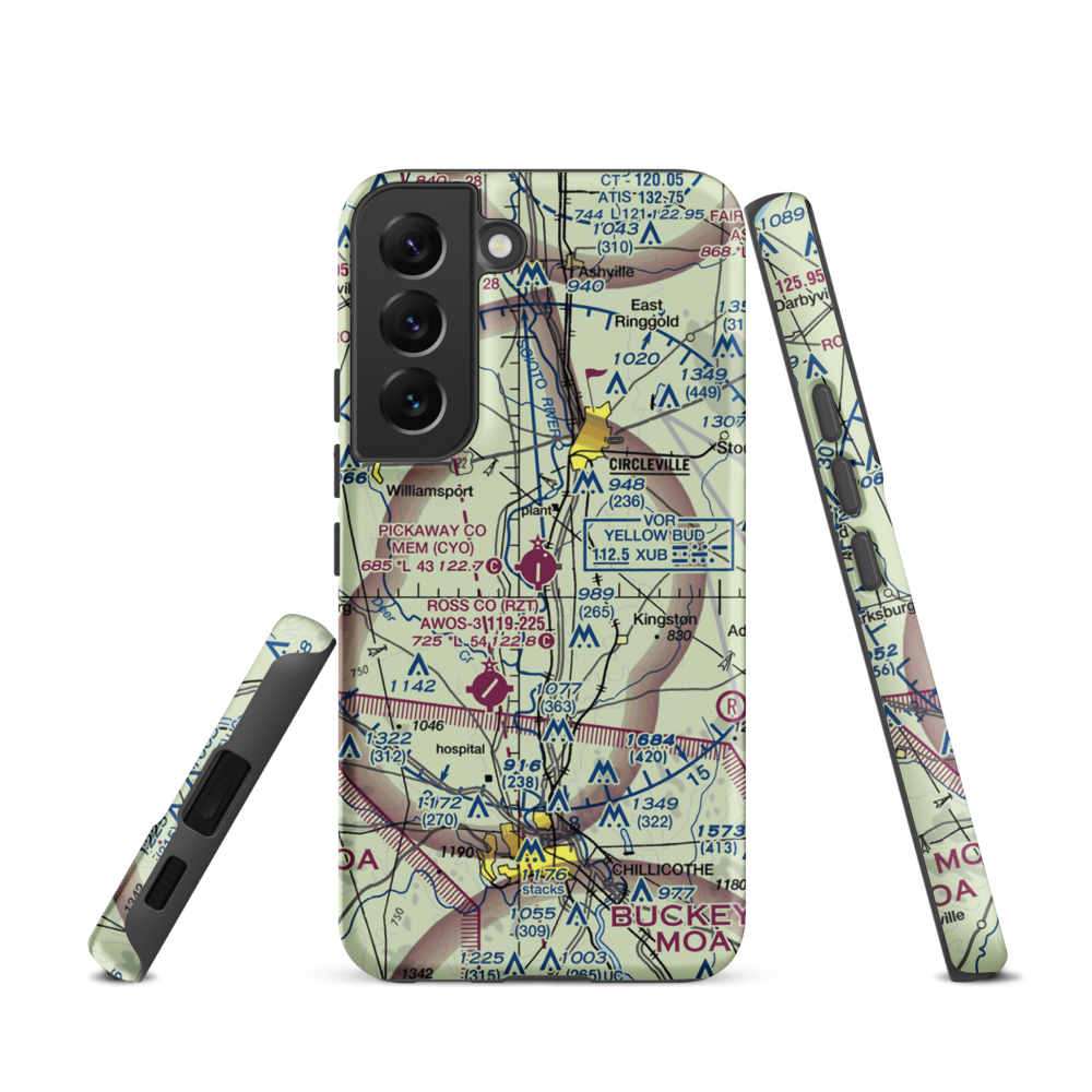 Pickaway County Memorial Airport (CYO) VFR Sectional Samsung Phone Case Samsung Galaxy S22 model shown