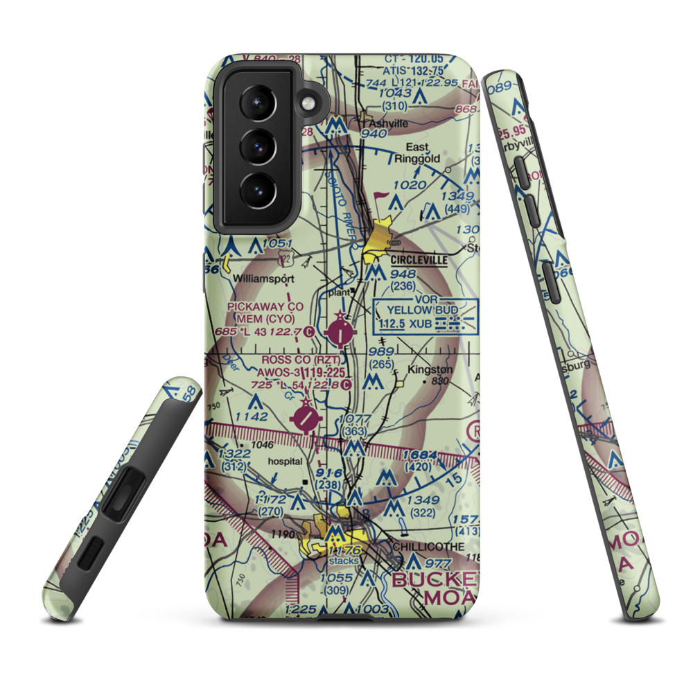 Pickaway County Memorial Airport (CYO) VFR Sectional Samsung Phone Case Samsung Galaxy S21 Plus model shown