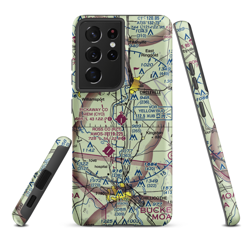 Pickaway County Memorial Airport (CYO) VFR Sectional Samsung Phone Case Samsung Galaxy S21 Plus model shown