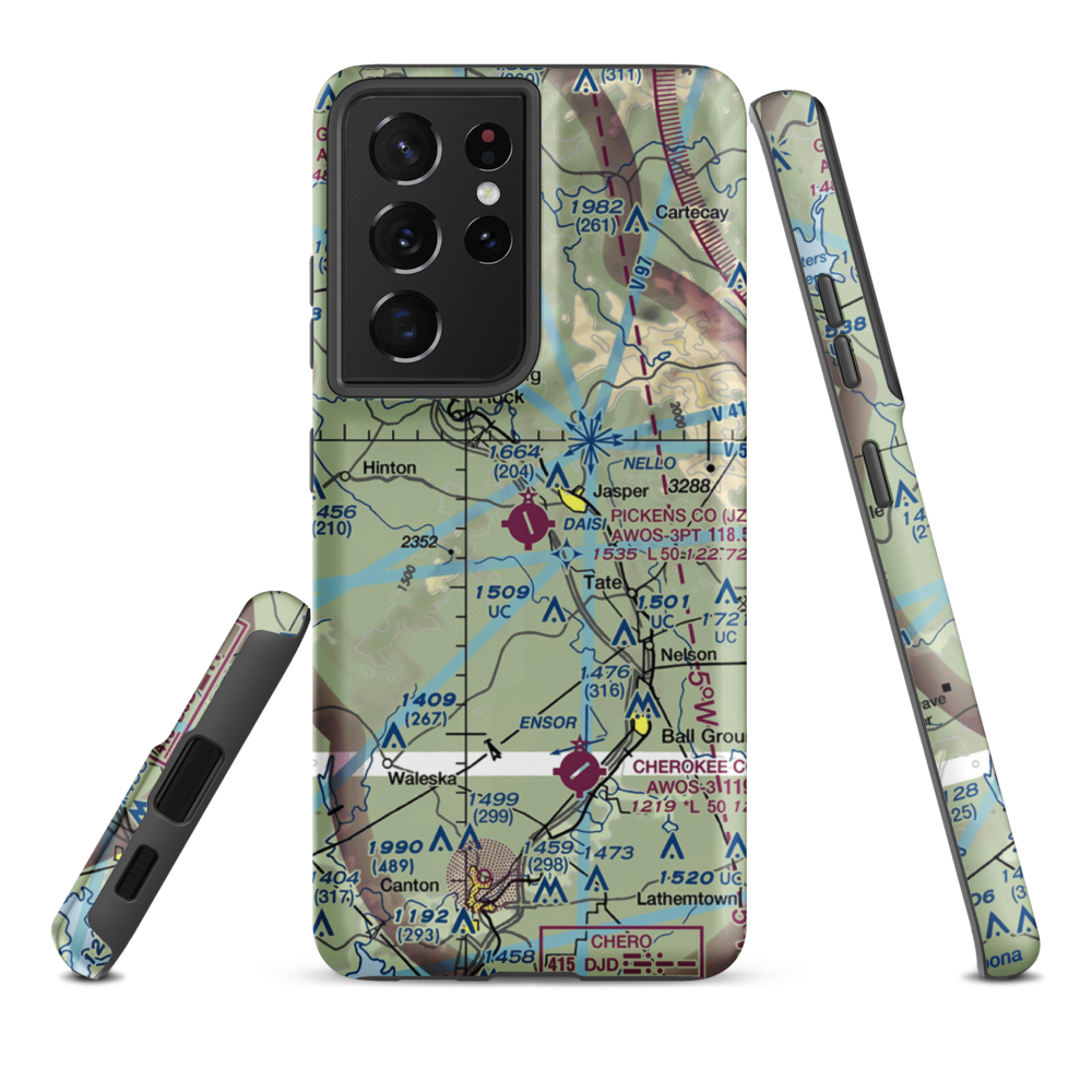 Pickens County Airport (JZP) VFR Sectional Samsung Phone Case Samsung Galaxy S21 Ultra model shown