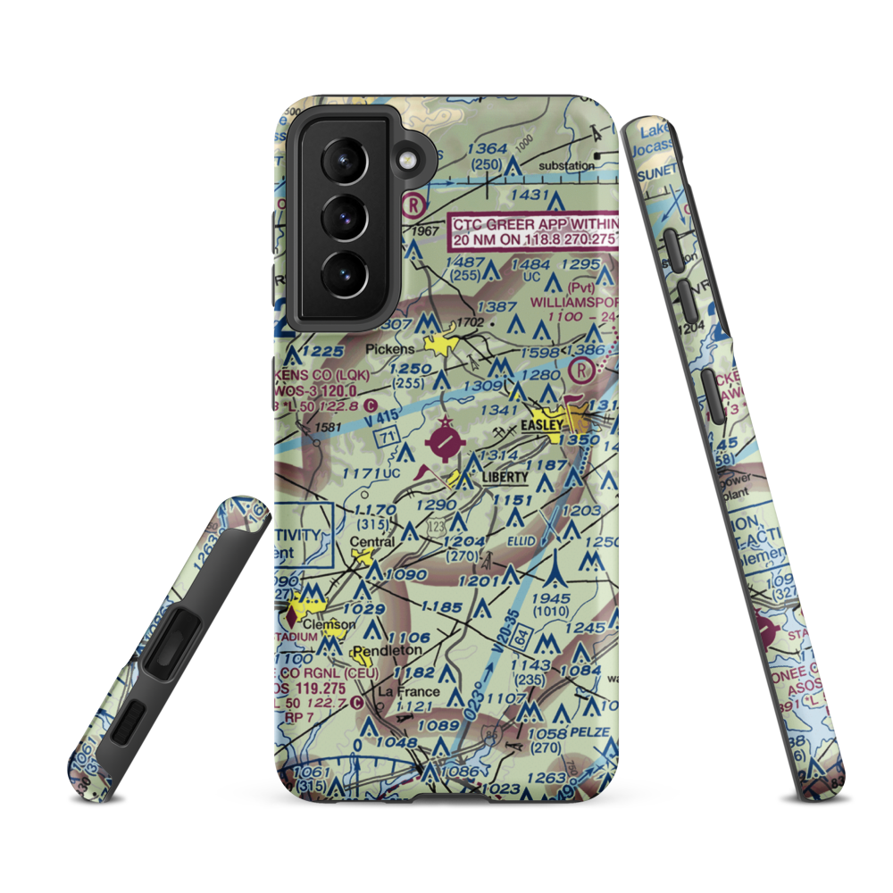 Pickens County Airport (LQK) VFR Sectional Samsung Phone Case Samsung Galaxy S21 FE model shown