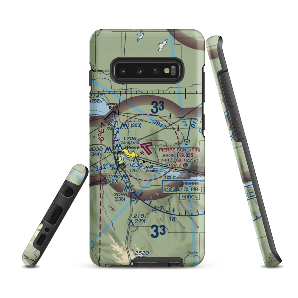 Pierre Regional Airport (PIR) VFR Sectional Samsung Phone Case Samsung Galaxy S10 Plus model shown