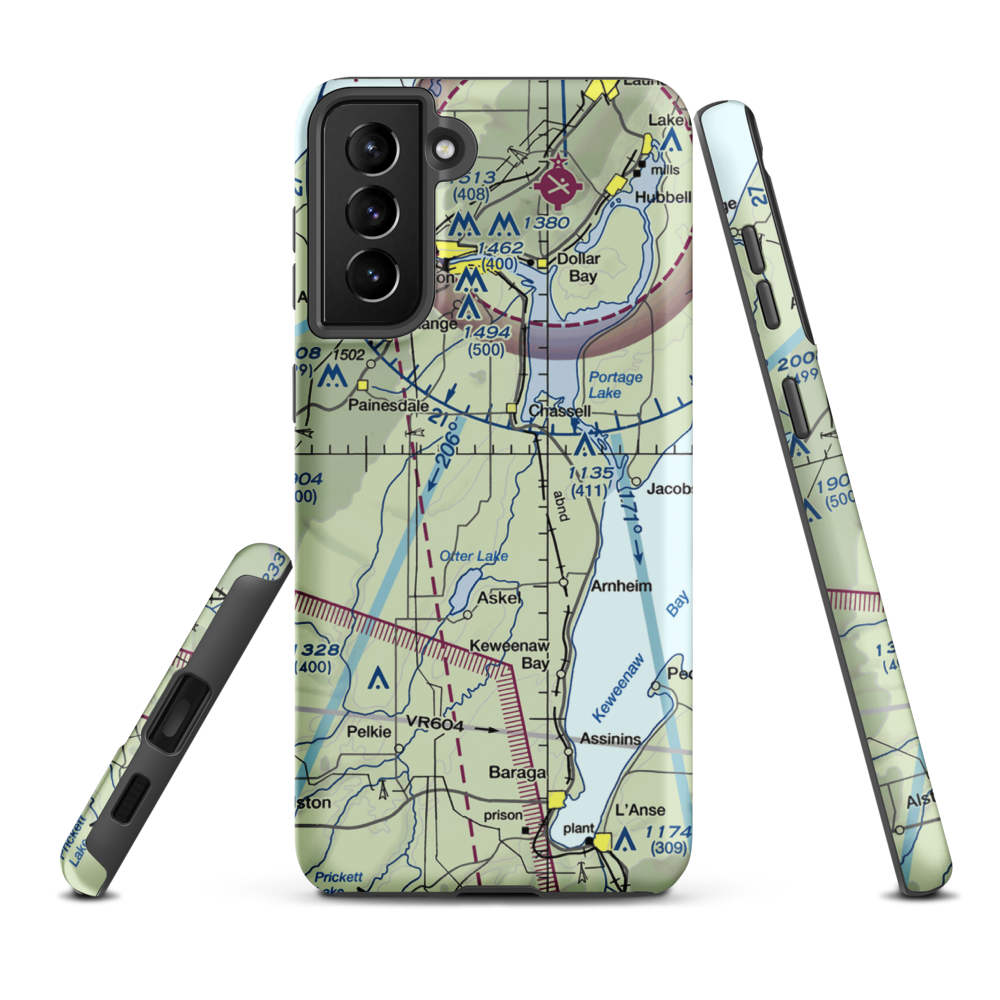 Pike River Landing (79MI) VFR Sectional Samsung Phone Case Samsung Galaxy S21 Plus model shown