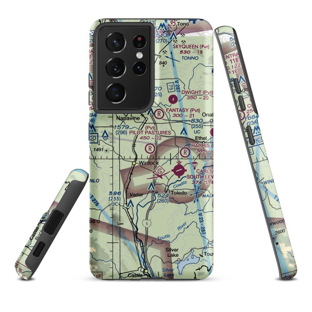 Pilot's Pastures Airport (1WA2) VFR Sectional Samsung Phone Case Samsung Galaxy S21 Ultra model shown