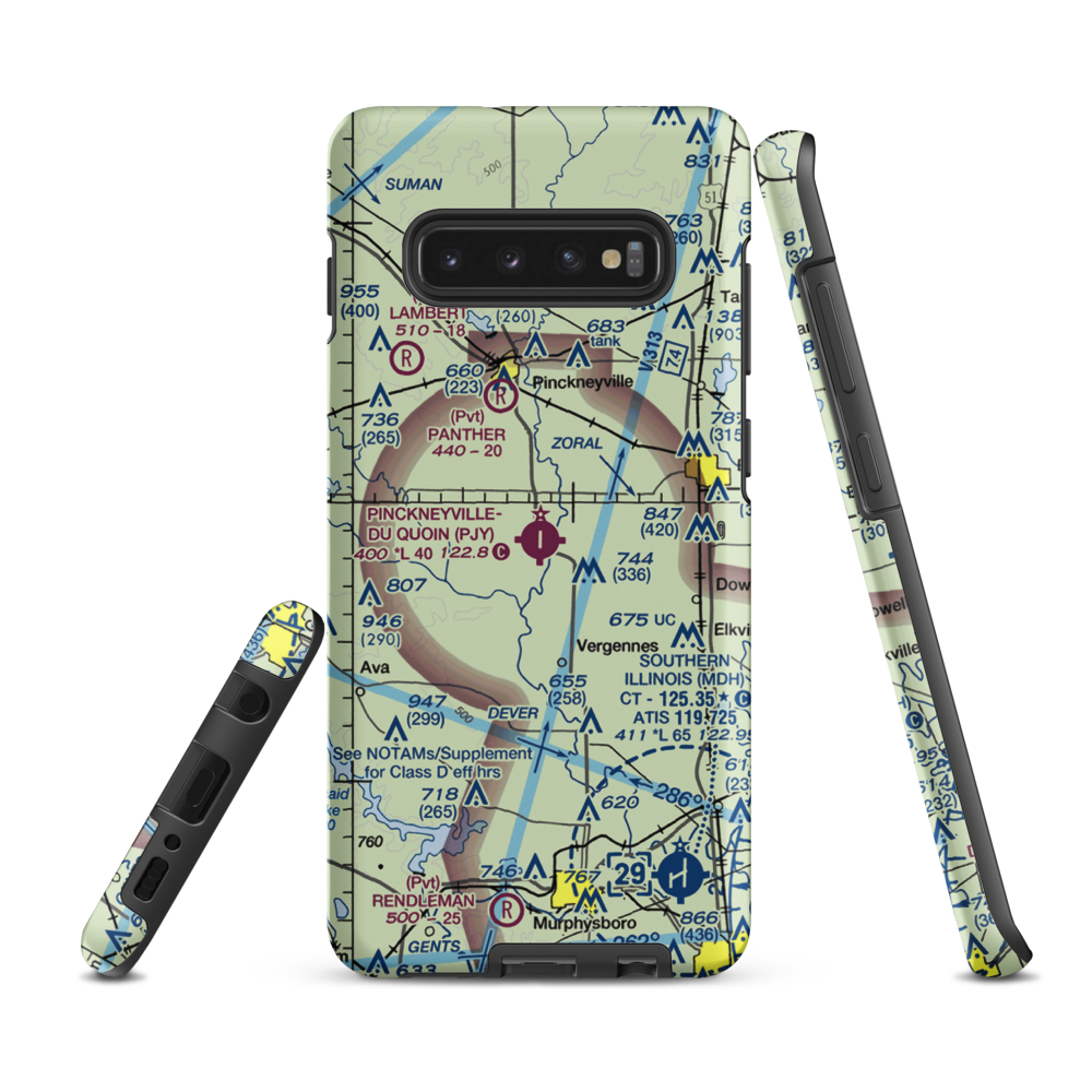 Pinckneyville Du Quoin Airport (PJY) VFR Sectional Samsung Phone Case Samsung Galaxy S10 Plus model shown