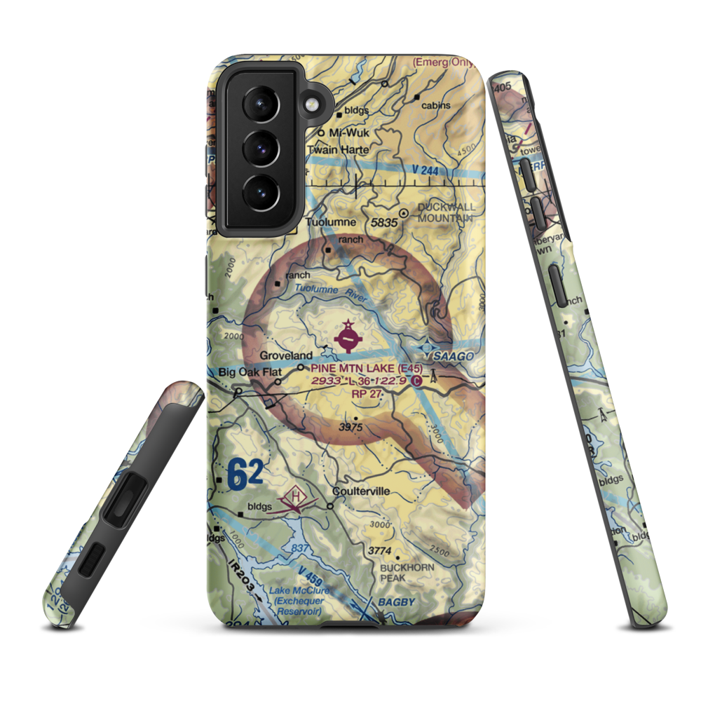 Pine Mountain Lake Airport (E45) VFR Sectional Samsung Phone Case Samsung Galaxy S21 Plus model shown