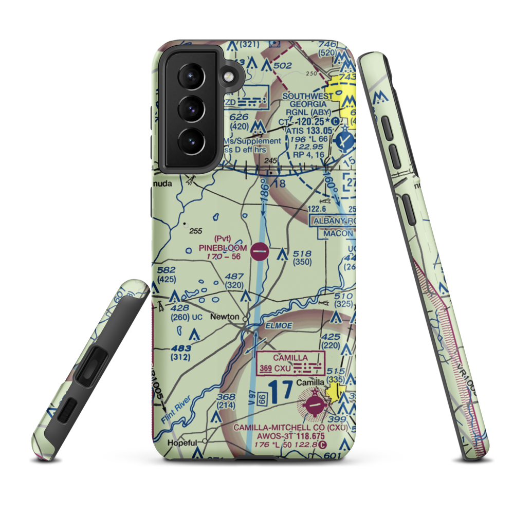Pinebloom Plantation Airport (GA14) VFR Sectional Samsung Phone Case Samsung Galaxy S21 Plus model shown